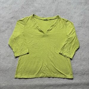 Cut Loose Top Womens Small Highlighter Yellow 3/4 Sleeve V-Neck Pullover Casual